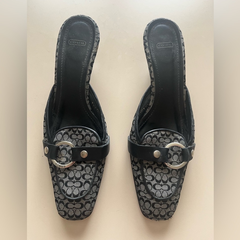 Coach Monogram Black and Gray Mules